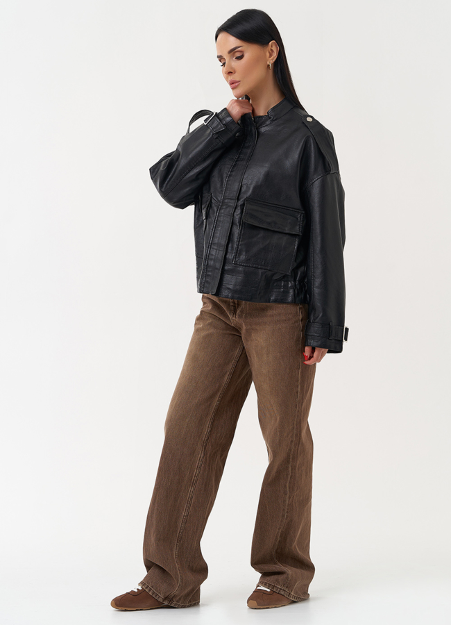 Женская куртка из эко кожи черного цвета модель № 30397 универмаг малина