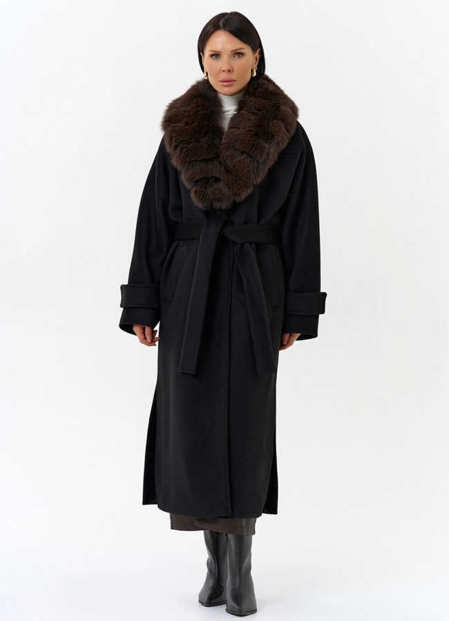Женское утепленное пальто с отделкой из меха песца модель № 32006 меха малина