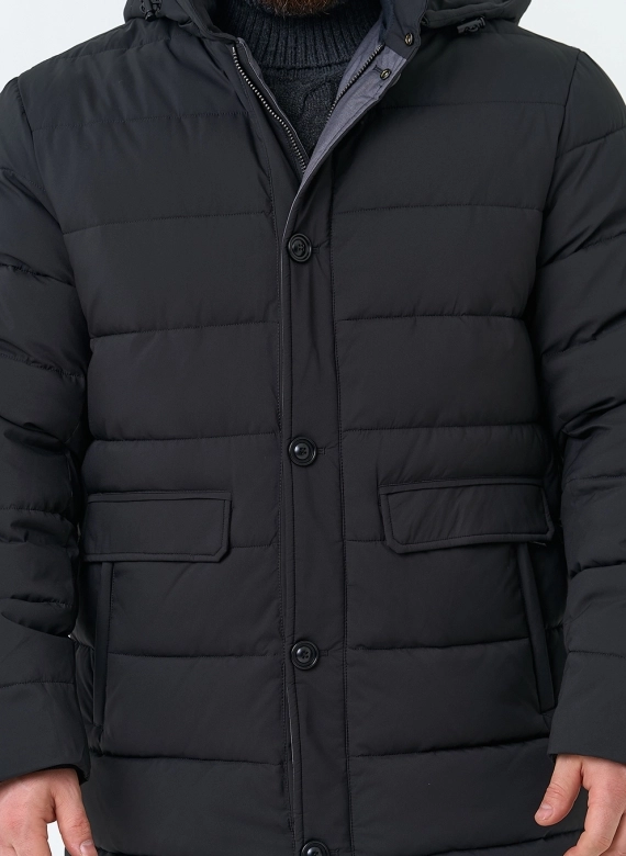 Мужской удлиненный пуховик с капюшоном фото