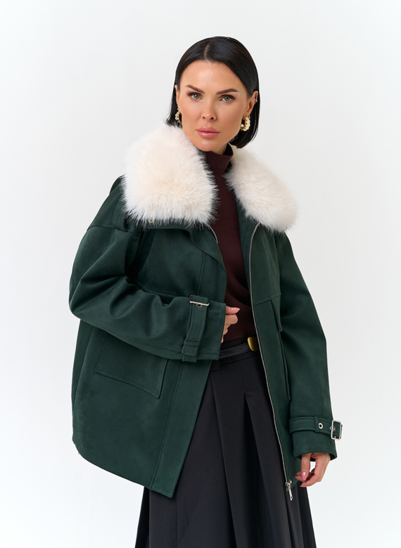 Женская куртка из эко замши с отделкой из эко меха