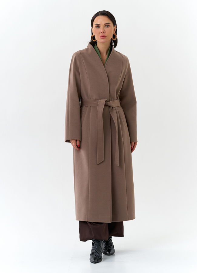 Женское пальто с поясом модель № 32686 универмаг малина