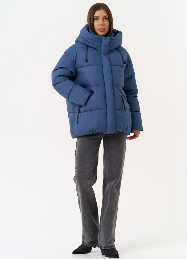 Женский пуховик синего цвета с капюшоном модель № 31534 в кредит