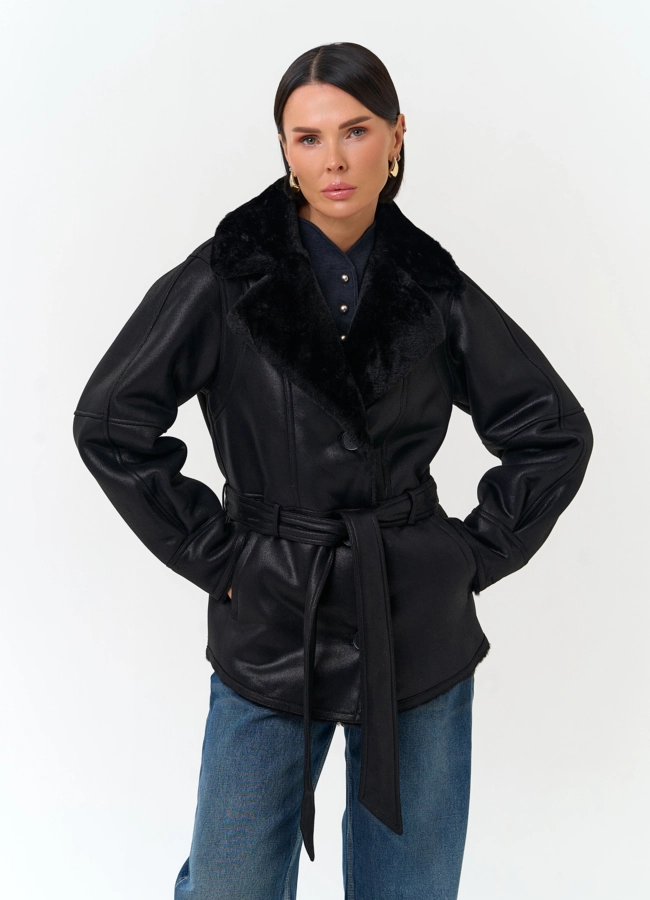 Женская дубленка из эко замши модель № 33885 универмаг малина